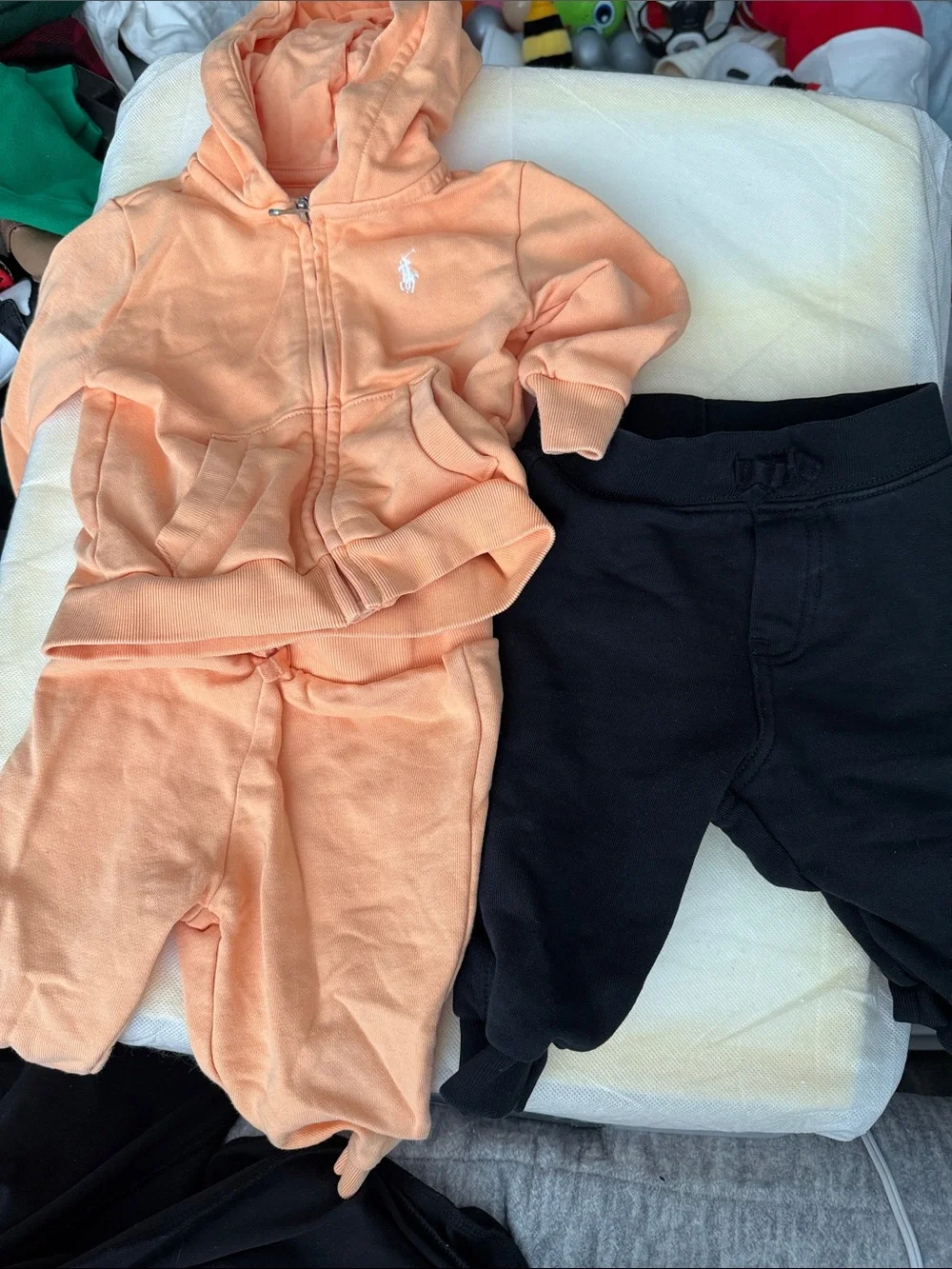 Ralph Lauren Peach Zip Hoodie with Black Jogger Pants - Kids